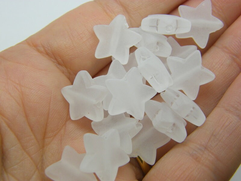 80 Star beads white frosted acrylic  BB858
