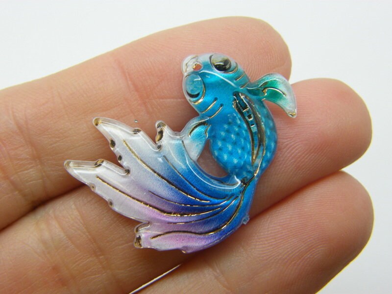 6 Goldfish fish pendants green blue purple pink acrylic FF574