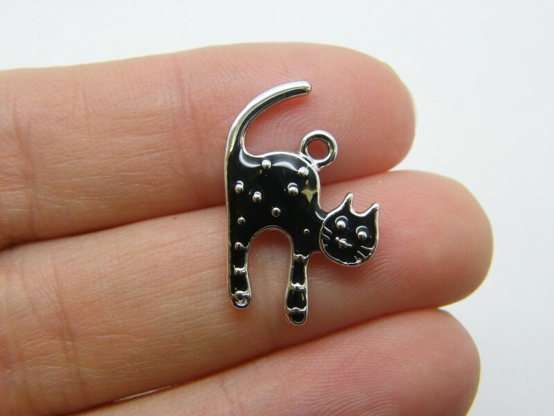 BULK 20 Cats charms silver and black tone A171