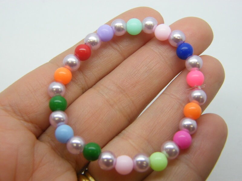 6 Lilac bracelets 43mm stretchy plastic beads FS