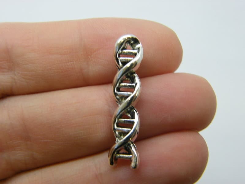 BULK 50 DNA strand charms antique silver tone MD22