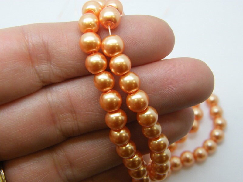 140 Orange imitation pearl glass 6mm beads B258