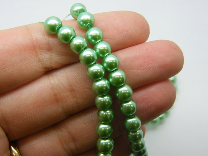 140 Green imitation pearl glass 6mm beads B252 - SALE 50% OFF