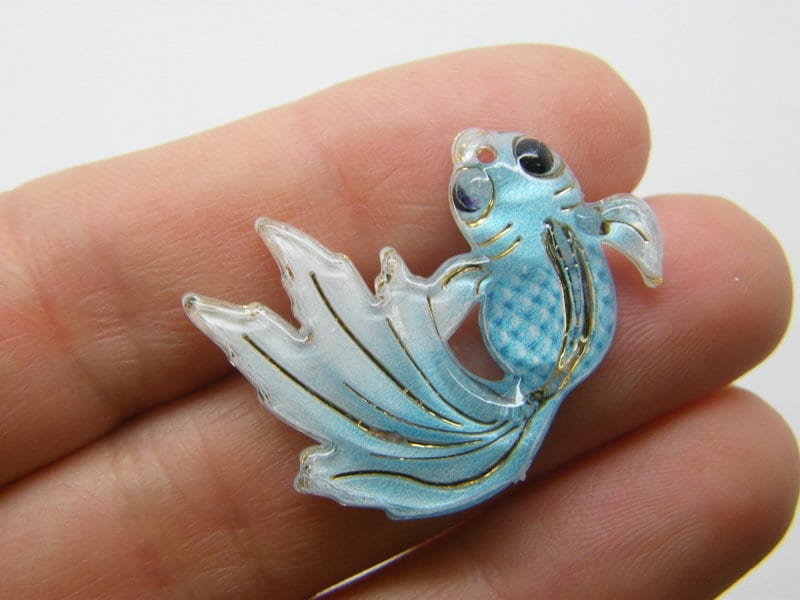 6 Goldfish fish pendants light blue acrylic FF642