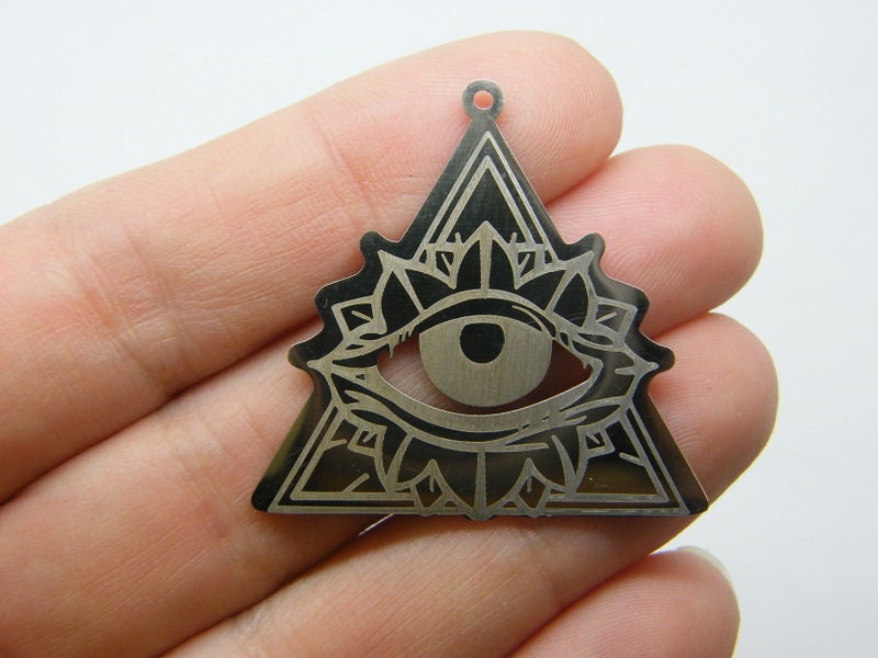 1  All seeing eye pyramid pendant stainless steel HC532
