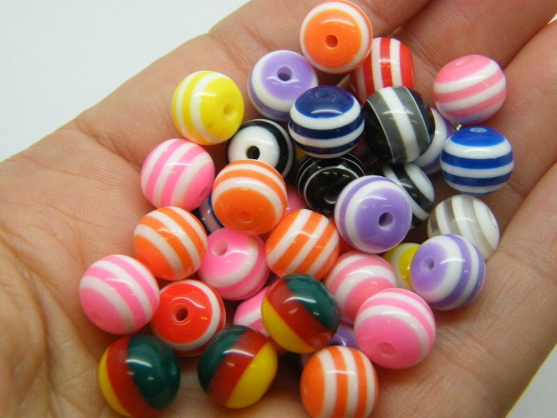 50 Resin round striped beads random mixed 10mm BB868 - SALE 50 5OFF