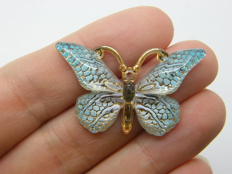 BULK 30 Butterfly pendants  blue acrylic A1172