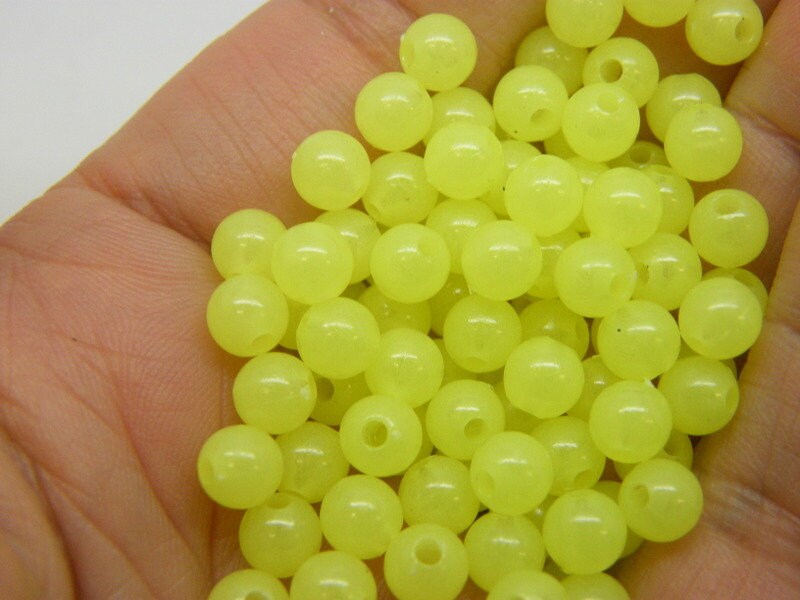 120 Yellow neon glow in the dark beads 6mm acrylic AB383 - SALE 50% OFF
