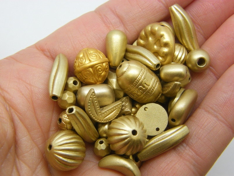 60 Gold beads random mixed acrylic BB824 - SALE 50% OFF