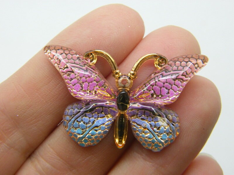 6 Butterfly pendants pink blue acrylic A1181