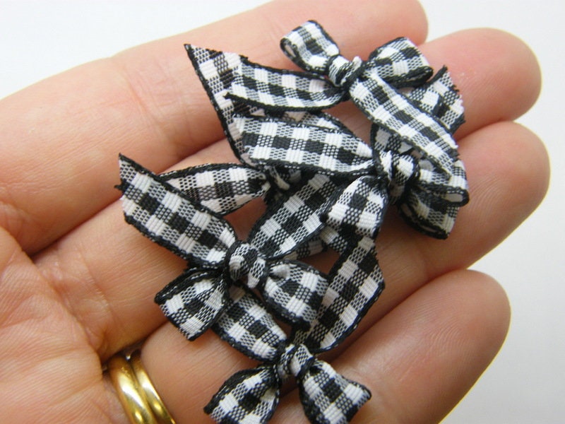 20 Gingham ribbon bows black white material FS - SALE 50% OFF