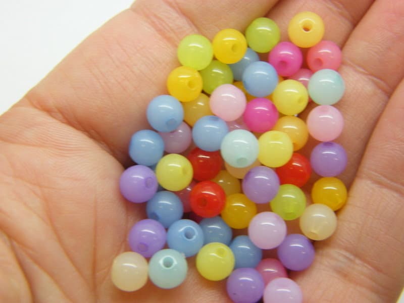 120 Imitation jelly beads 6mm random mixed  acrylic AB382  - SALE 50% OFF