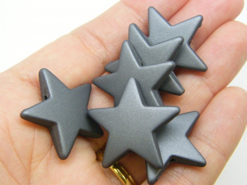 BULK 20 Grey metallic star beads rubberized acrylic S114
