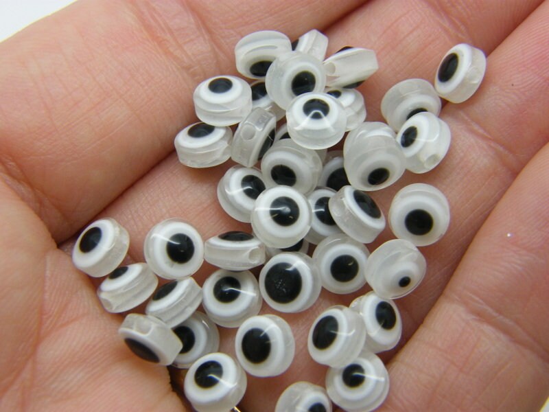 50 Evil eye 6mm beads clear white and black resin AB334 - SALE 50% OFF