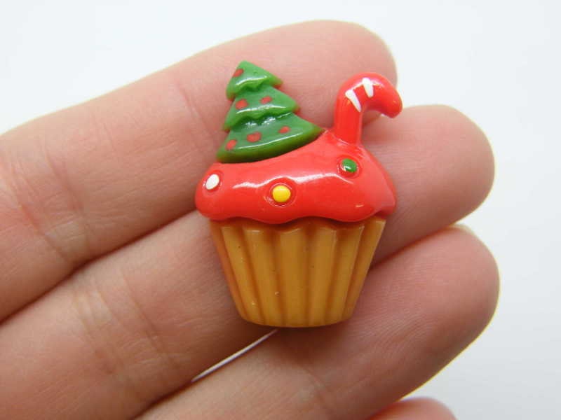 6 Christmas cupcake embellishment cabochon miniature resin CT241