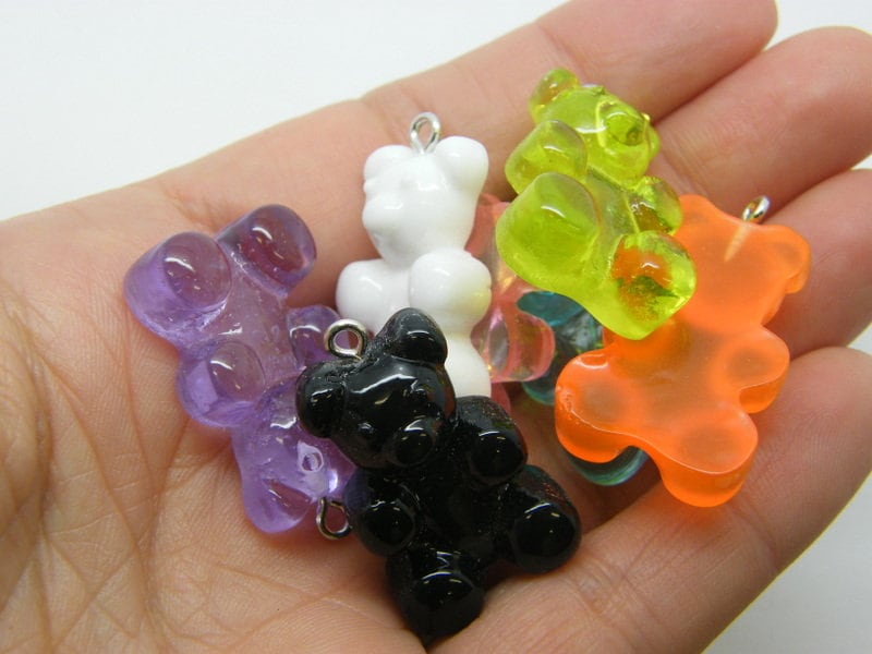 8 Teddy bear pendants jelly sweet styli random mixed resin FD704