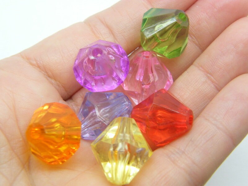 10 Faceted bicone beads random mixed 18mm acrylic AB425