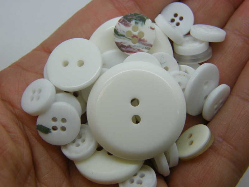 50 White buttons assorted resin M436  - SALE 50% OFF