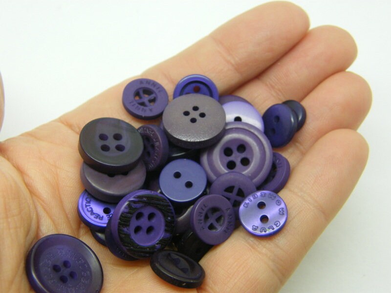 50 Purple buttons assorted resin M319  - SALE 50% OFF