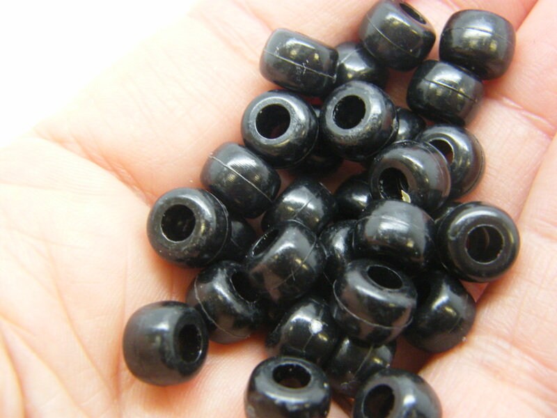 140 Black barrel beads 9 x 6mm plastic BB841 - SALE 50% OFF