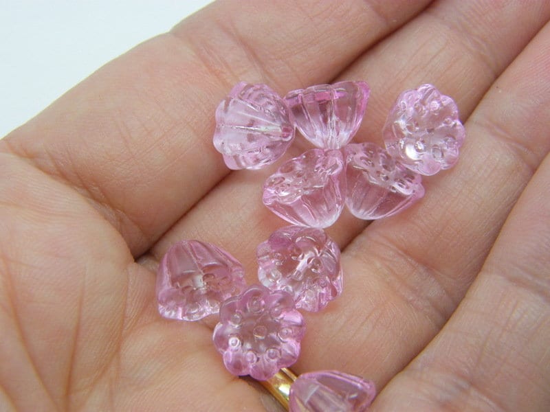 12 Lotus flower pod charms pink glass F473