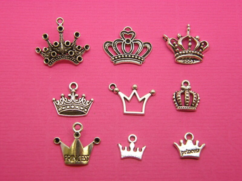 The Crown  Charms Collection - 9 different antique  silver tone charms
