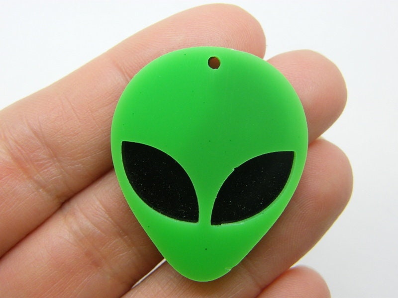 2 Alien pendants green black acrylic P245