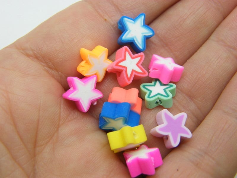 30 Star beads random mixed polymer clay S285 - SALE 50% OFF
