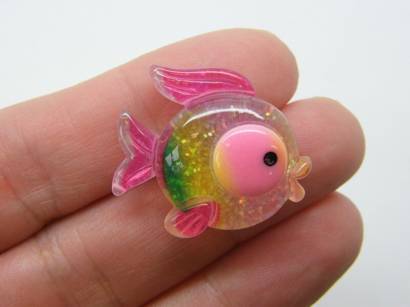 10 Fish embellishment cabochons rainbow glitter powder resin FF615