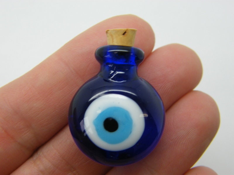 1 Evil eye blue white black bottle handmade lamp work glass I56