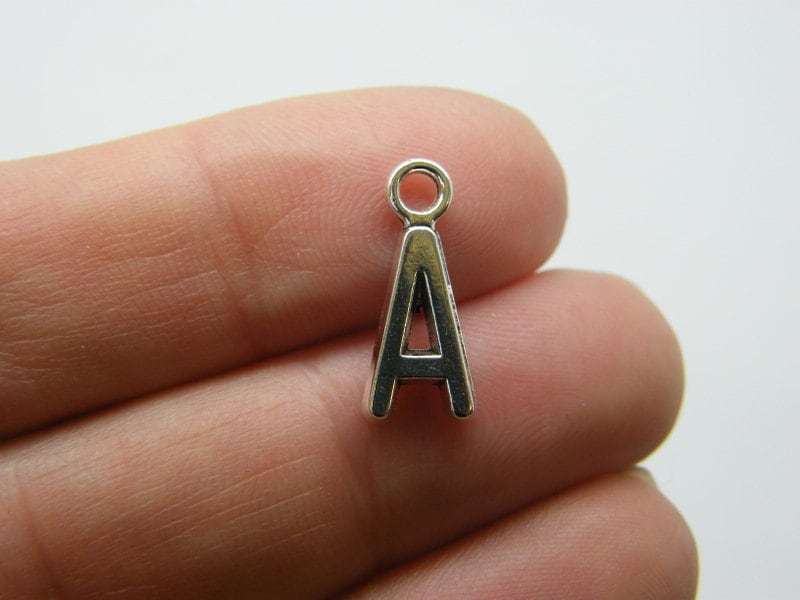 12 Letter A charms antique silver tone