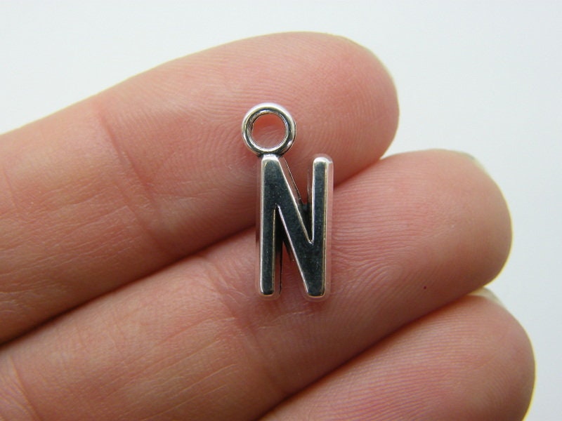 12 Letter N charms antique silver tone