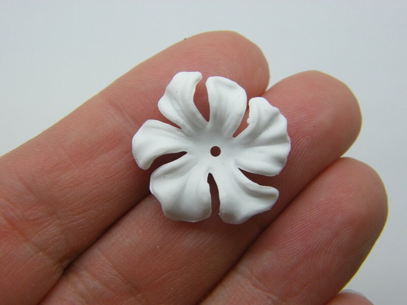30 Flower bead caps white acrylic F496  - SALE 50% OFF