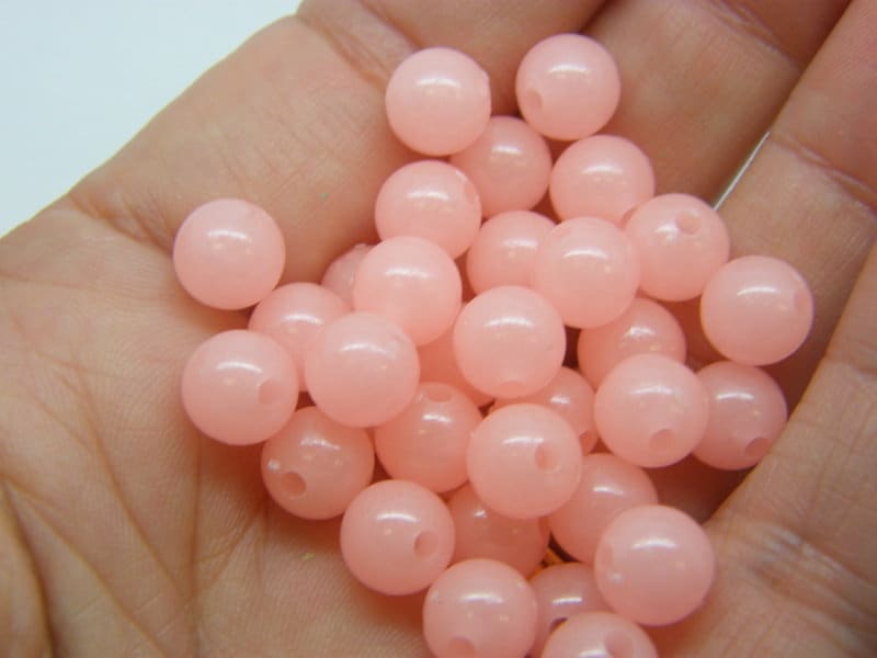 100 Pink glow in the dark beads 8mm acrylic AB415