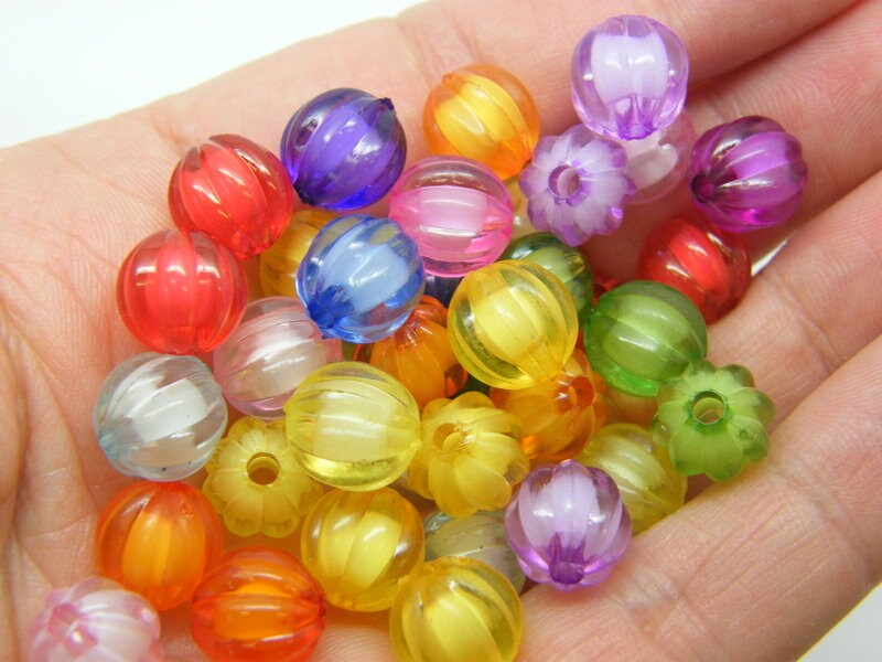 50 Pumpkin beads  random mixed 10mm acrylic HB7 - SALE 50% OFF