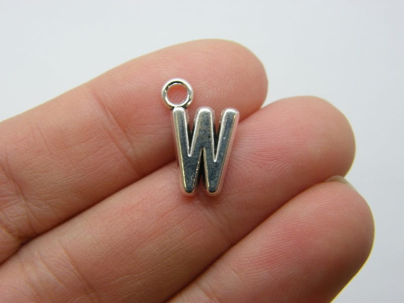 12 Letter W charms antique silver tone