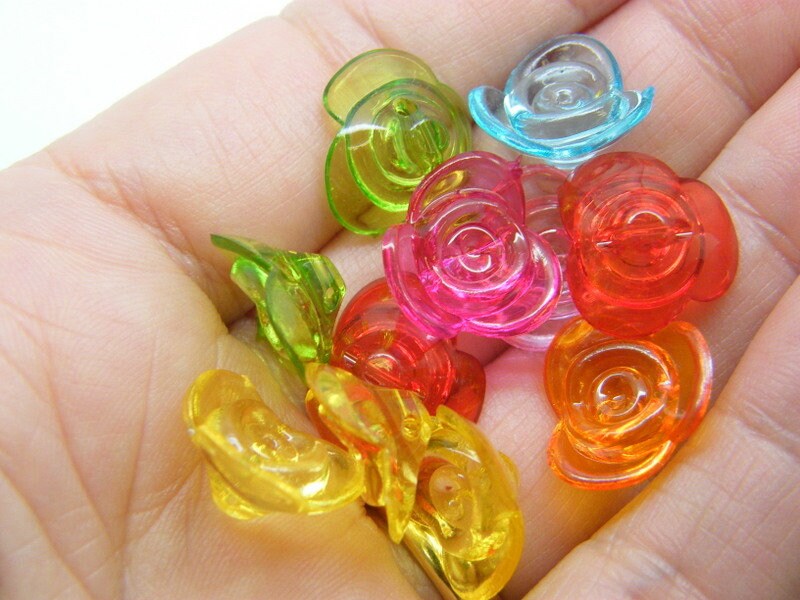 50 Rose flower beads random mixed transparent acrylic BB860 - SALE 50% OFF