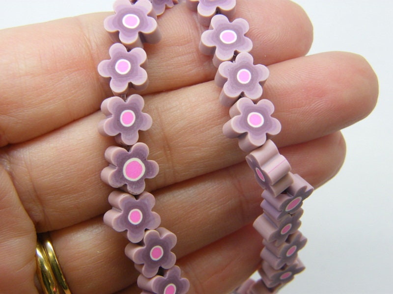36 flower beads dusky purple pink polymer clay B271  - SALE 50% OFF