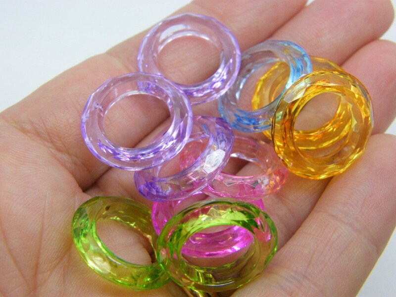 40 Ring faceted bead transparent random mixed acrylic BB736 - SALE 50% OFF