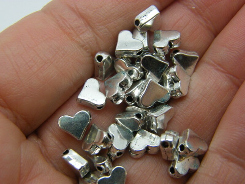 50 Heart spacer beads antique silver tone H185