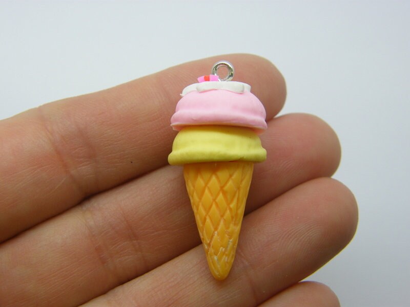 4 Ice cream cone pendants charms polymer clay FD31