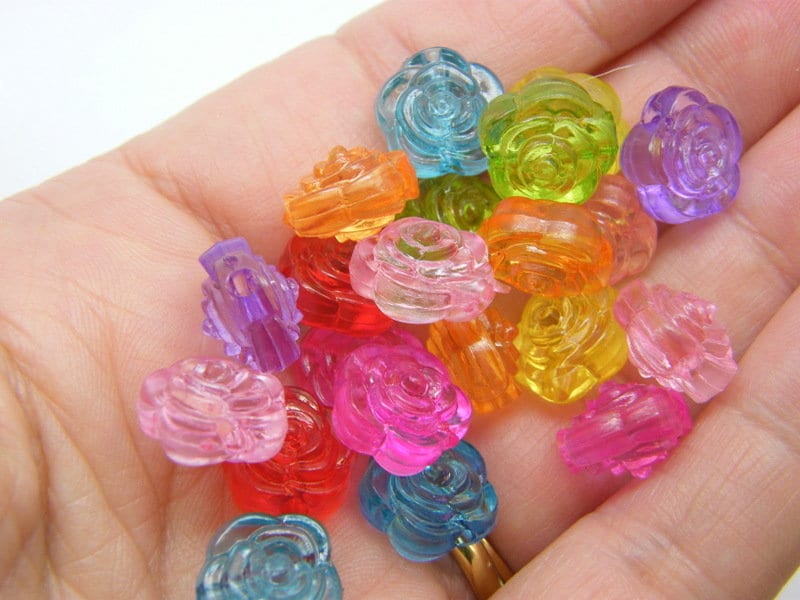 50 Flower rose beads random mixed transparent acrylic BB863 - SALE 50%  OFF