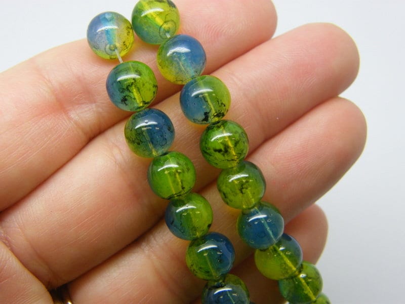 100  Green blue imitation opalite beads 8mm glass B179 - SALE 50% OFF