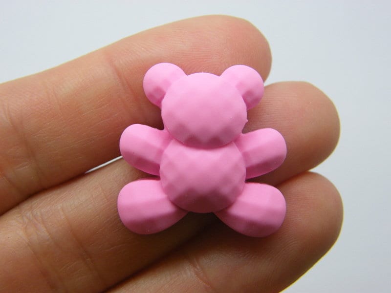 8 Teddy bear embellishment cabochons pink resin P317