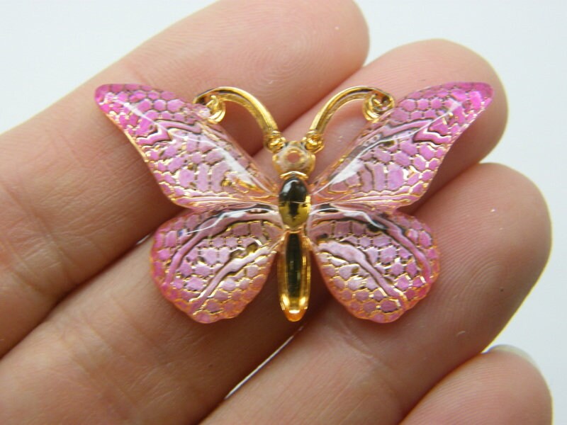 BULK 30 Butterfly pendants  pink acrylic A278