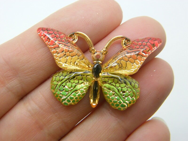10 Butterfly pendants  orange green acrylic A1185