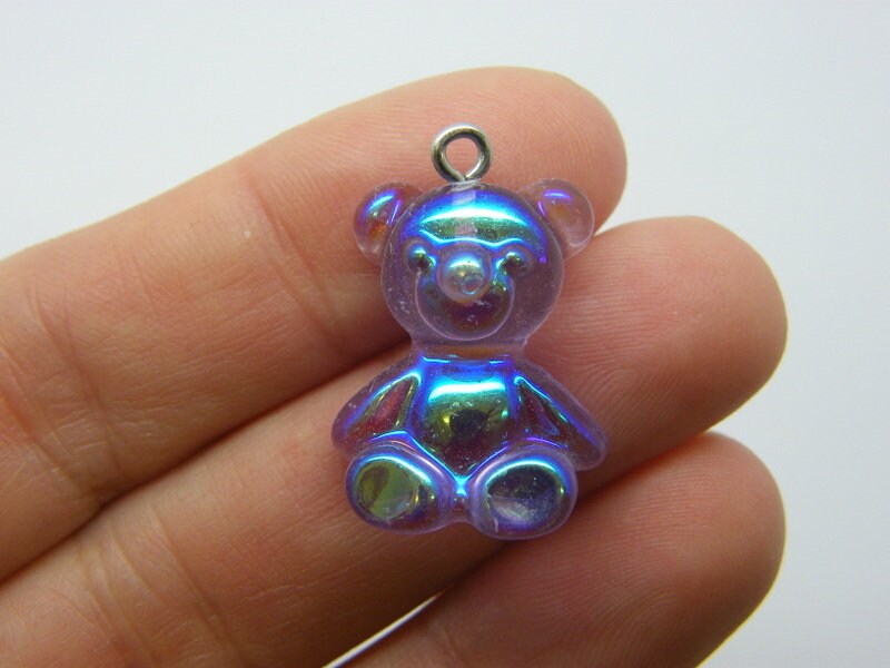 12 Teddy bear  pendants purple AB resin P606