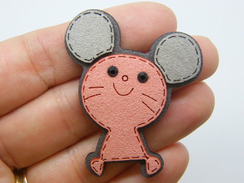 8 Mouse embellishments cabochon patches pink grey faux suede A430