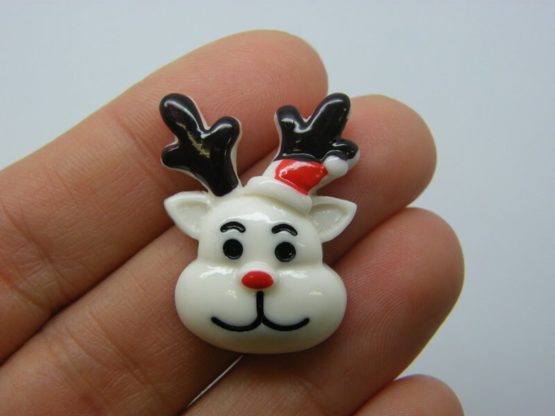 6 Reindeer embellishments cabochon white resin CT44