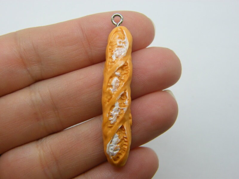 4 French bread baguette charms resin FD715